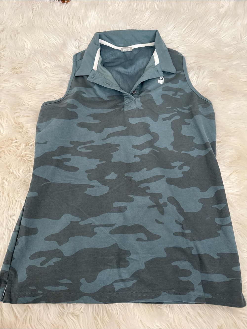 Sleeveless Camo Polo Tank Top - Gray Blue